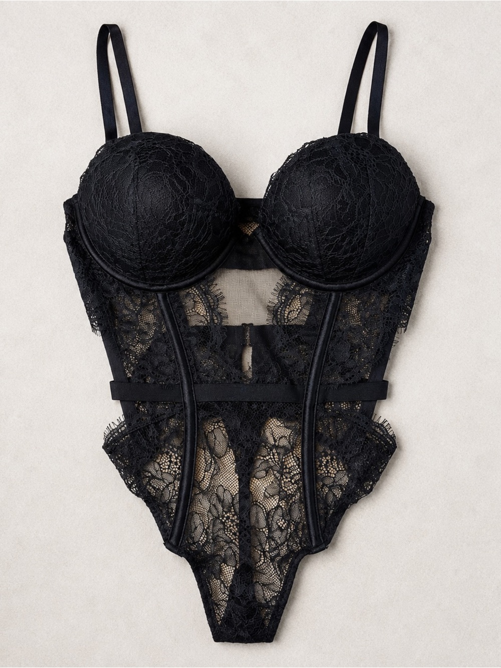 Victoria’s Secret Black Lace Corset Teddy Bodysuit Size Small Bustier